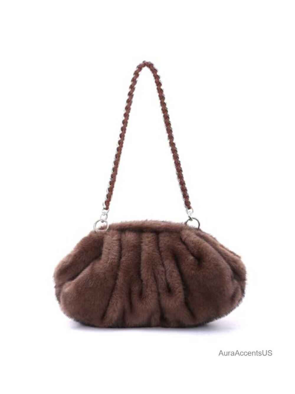 Faux Fur Pleated Clutch Handbag Fuzzy Plush Vintage Shoulder Bag